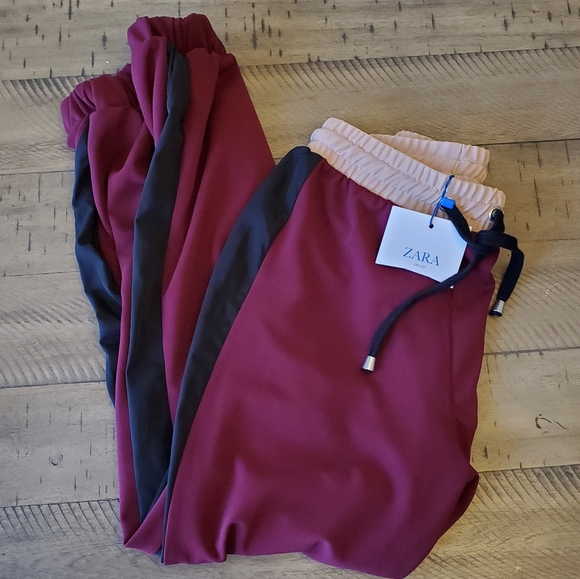 NWT Zara Basic burgundy black side stripe jogger - Picture 1 of 4